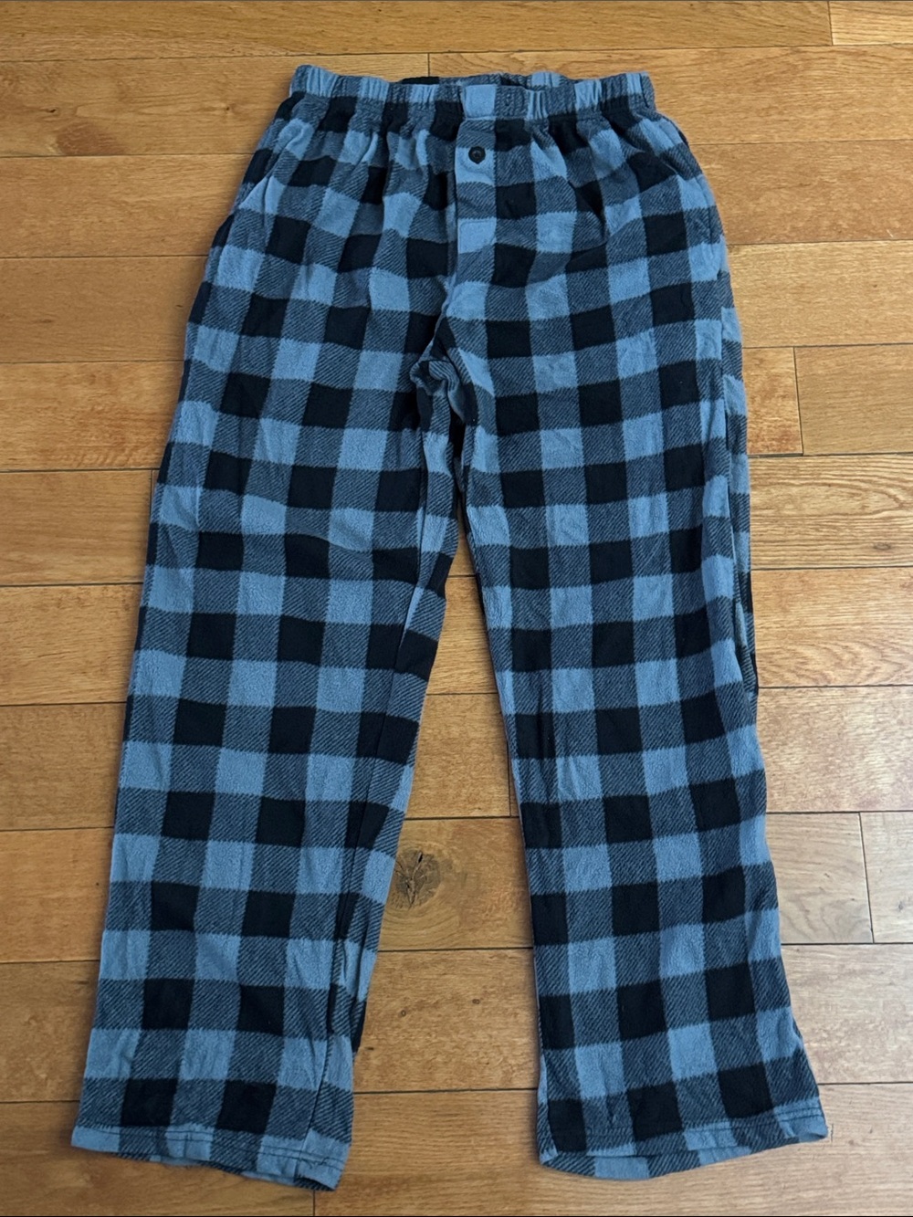 Follow Me mens gray/black plaid fleece pajama pants size L.